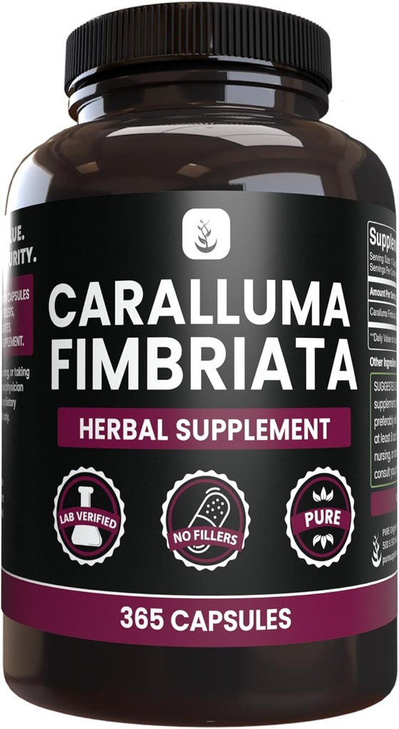 PURE ORIGINAL INGREDIENTS Caralluma Fimbriata (365 캡슐) 마그네슘 또는 쌀 필러 없음, 항상 순수, 실험실 검증