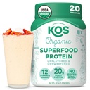 KOS Vegan Protein Powder, Unflavored & Unsweetened - 낮은 Carb Pea Protein Blend, 비타민 및 미네랄이 풍부한 유기농 Superfood - Keto, Soy, Dairy Free - 여성 및 남성을위한 식사 교체 - 20 서빙