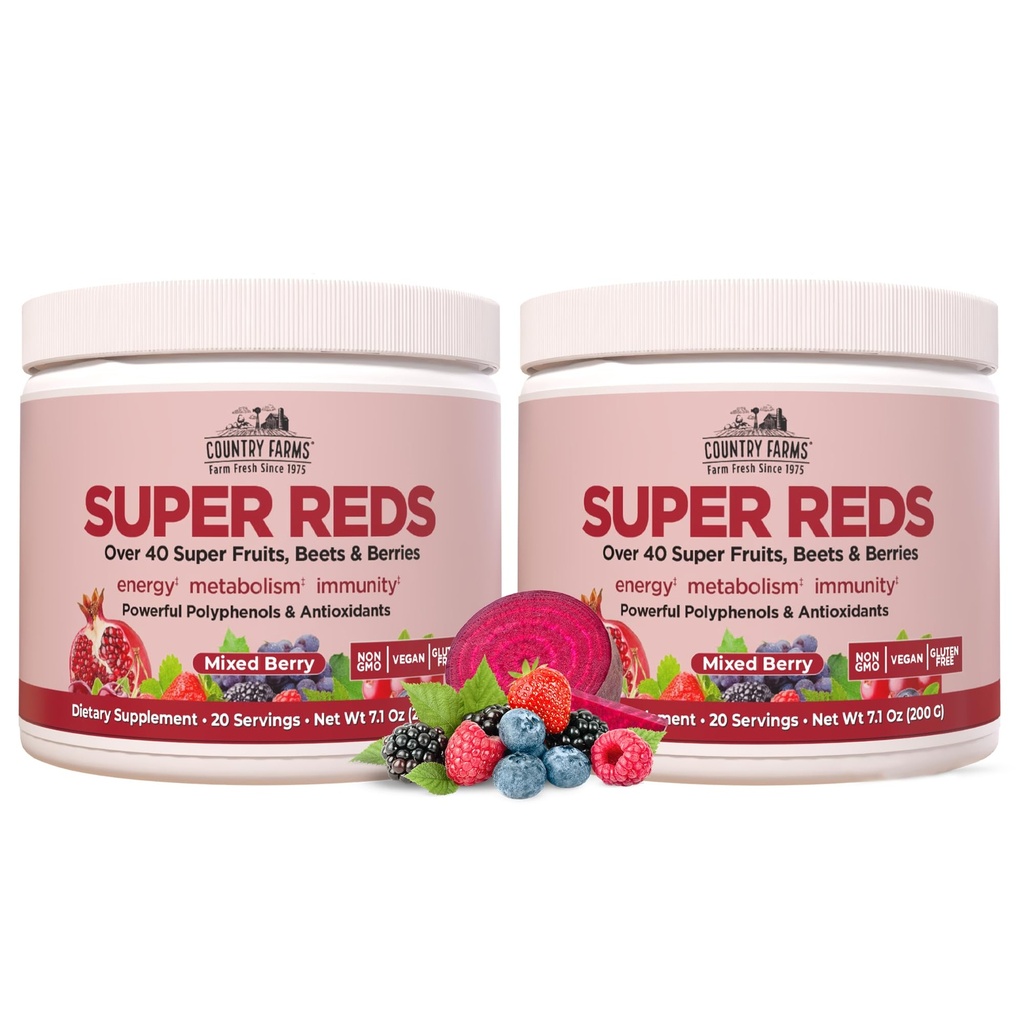 COUNTRY FARMS 슈퍼 레드, 폴리 페놀 Superfood를 Energizing, 40 슈퍼 과일과베리, 강력한 산화 방지제 및 폴리 페놀, 에너지 지원 순환, 40 서빙, 혼합 베리