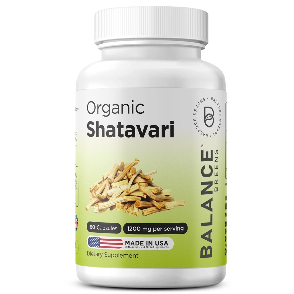 유기 Shatavari 1200mg, 60 캡슐 - Lactation Support Vitamins, 여성을위한 Hormonal Balance, Asparagus Racemosus Root