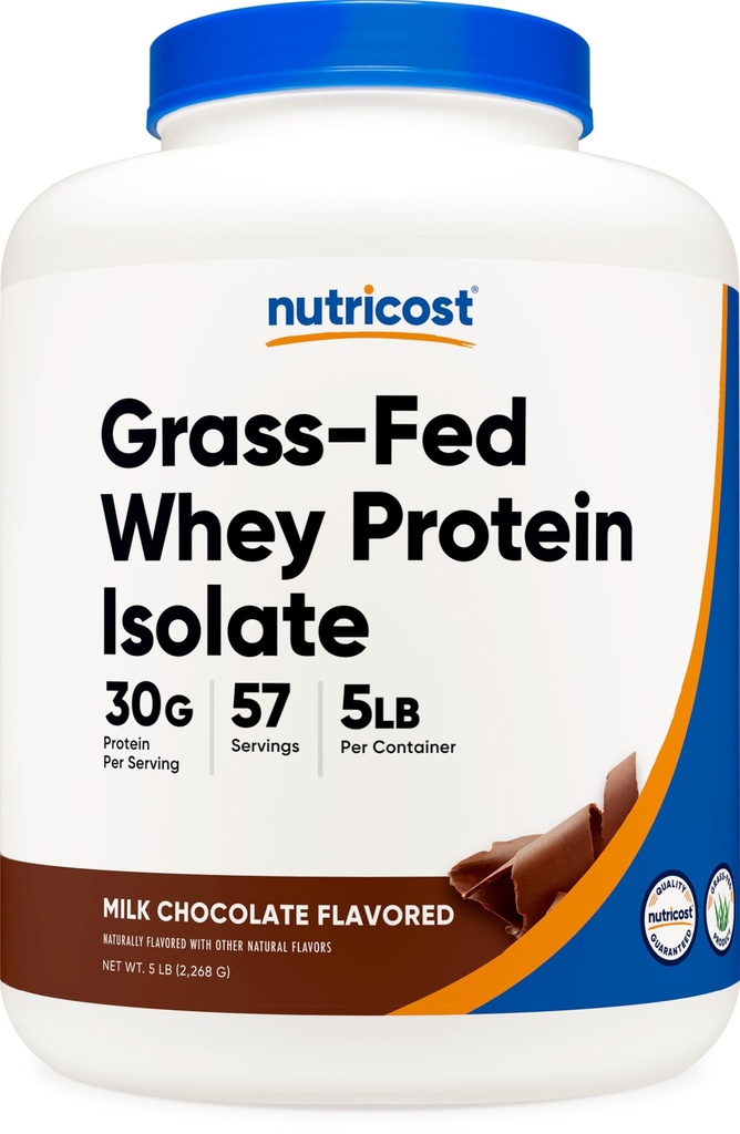 Nutricost Grass-Fed Whey Protein Isolate (Chocolate) 5LBS - 비 GMO, 글루텐 무료, 자연 풍미