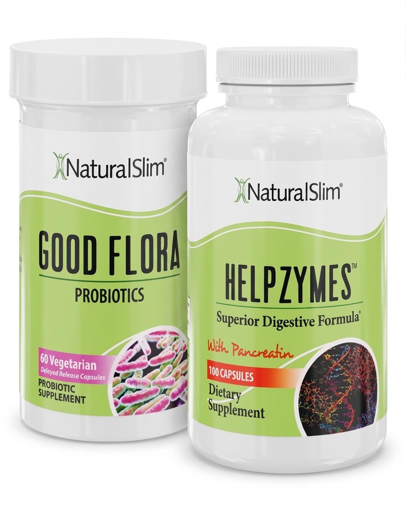 NaturalSlim Digestive Health Bundle – 좋은 Flora & Helpzymes - 강력한 소화 효소 및 식품 영양소 흡수를위한 강력한 소화 효소 | Frank Suarez에 의해 공식화