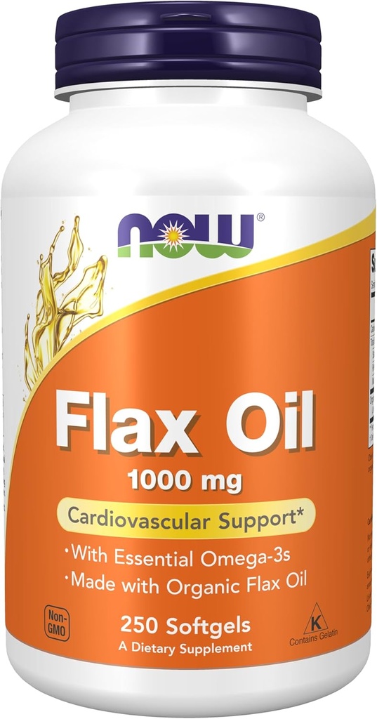 지금 식품 보충제, Flax 오일 1,000 mg 유기농 Flax 오일, 심혈관 지원 *, 250 Softgels로 만든