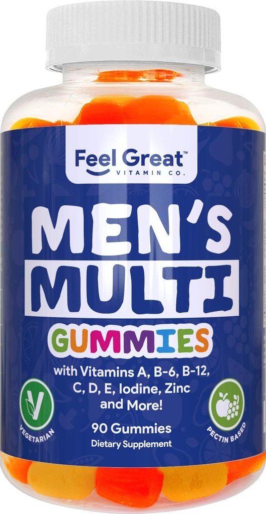 중대한 비타민 Co. 남자의 Multivitamin Gummies는 비타민 A, B-6, B-12, Biotin, C, D3, E, Iodine, Folic 산, 아연으로 포장했습니다. 미국에서 만든. 45 일 공급