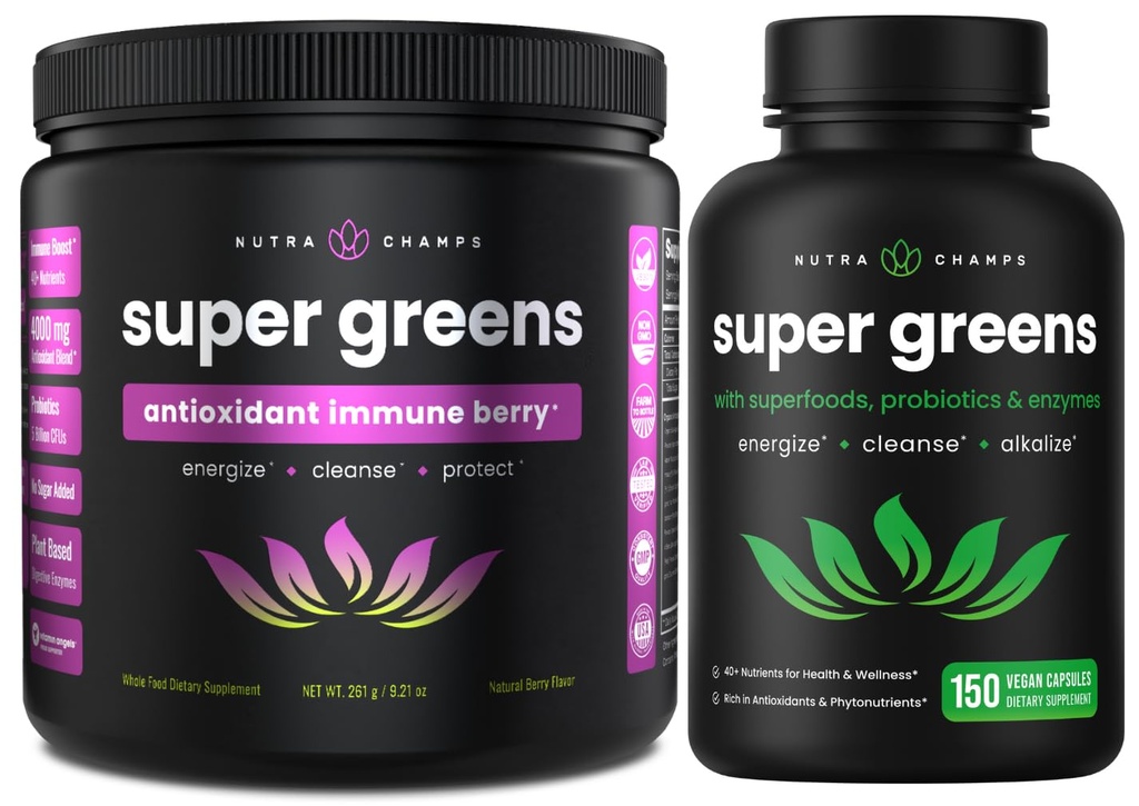 NutraChamps 슈퍼 그린 산화 분말 & 슈퍼 그린 캡슐