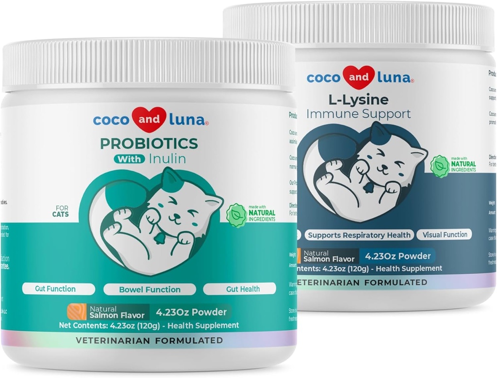 고양이를위한 Lysine + Probiotics & Prebiotics - 면역 지원, 눈 기능, Bowel Function & Gut Health.