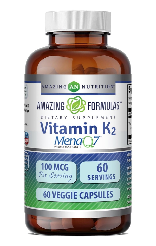놀라운 수식 비타민 K2 Menaq7 MK7 보충 | 100 Mcg | Veggie 캡슐 | Non-GMO | 글루텐 프리 | 미국 (1 팩, 60 개)
