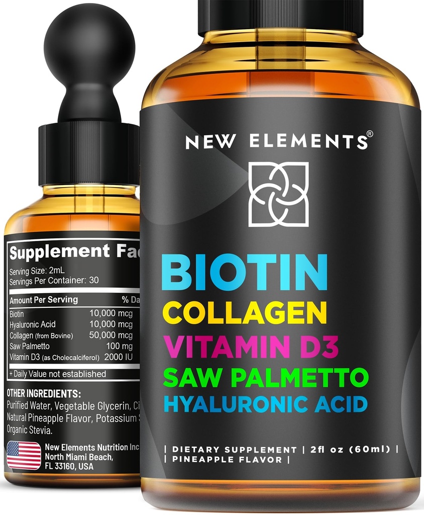 머리 성장 여자 & 남자 10000mcg를 위한 액체 Biotin | 머리 피부와 못을 위한 비타민 D3를 가진 머리 성장에 대한 Biotin와 교원질 보충교재