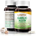 Lovita 무취 마늘 캡슐, 5000mg 신선한 마늘 동등한, 1.25% Allicin 추출물, 지원 심장, 혈압, 콜레스테롤 & 면역 체계, 비 GMO, 글루텐 자유로운, 60 Vegan 캡슐