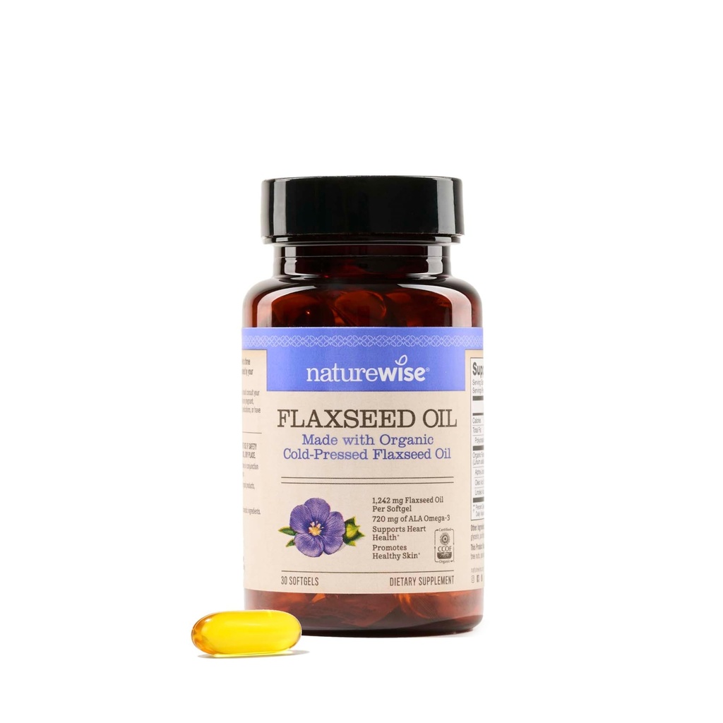 NatureWise Flaxseed Oil 1200 mg, 물고기 무료 오메가 3 6 9 720mg ALA, 심장 건강 지원을위한 다이어트 보충 - 유기, 냉 프레스, 비 GMO - 30 Softgels [1 개월 공급]