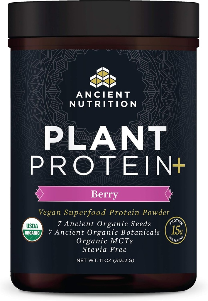 고대 영양 식물 기반 단백질 분말, 식물 Protein+, 베리, 유기 채식주의자 Superfoods 보충교재, 단백질 쉐이크, 글루텐 무료, Paleo 친절한 12 서빙 당 15g 단백질