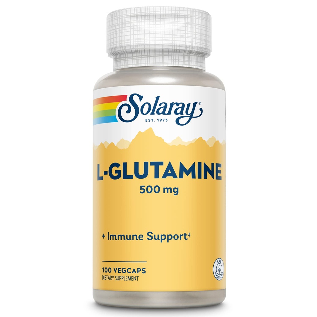 SOLARAY L 글루타민 캡슐 500 mg - 면역 지원 보충 - 무료 아미노산 - 실험실 검증, 60 일 환불 보증 - 100 서빙, 100 VegCaps