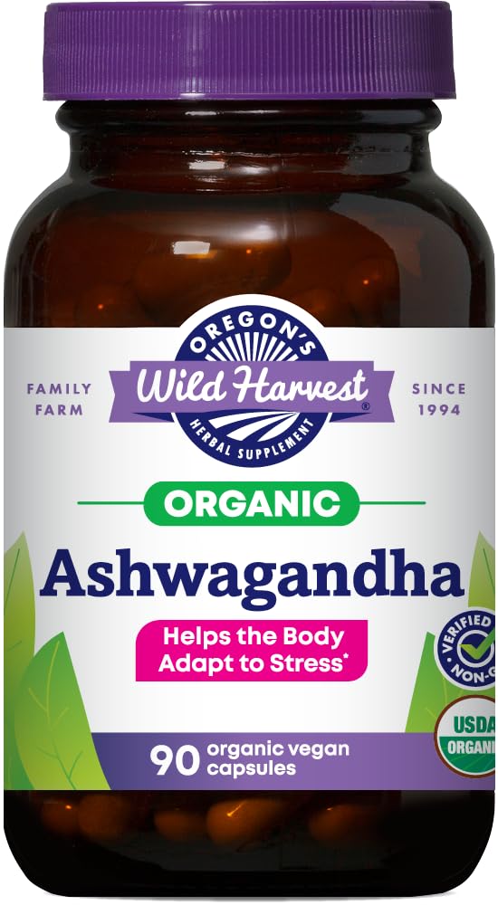 Oregon의 Wild Harvest 인증 유기농 Ashwagandha 초본 채식 캡슐, 1200 MGS, 90 조사
