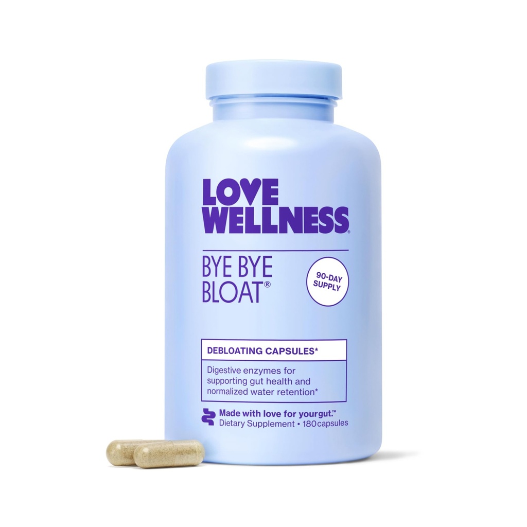Love Wellness Bye Bye Bloat, Digestive Enzymes | 여성을위한 부유 한 구호 | 가스 구호 및 물 보유 감소 | Fenugreek & Dandelion의 소화 건강 지원 | 180 개