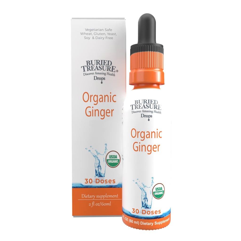 Buried Treasure Ginger Drops - Digestive Support, Upset Stomach Settle Drops, No Sugar, Alcohol Free, Versatile Use for Ginger Tea 또는 Direct consumption, 30 서빙