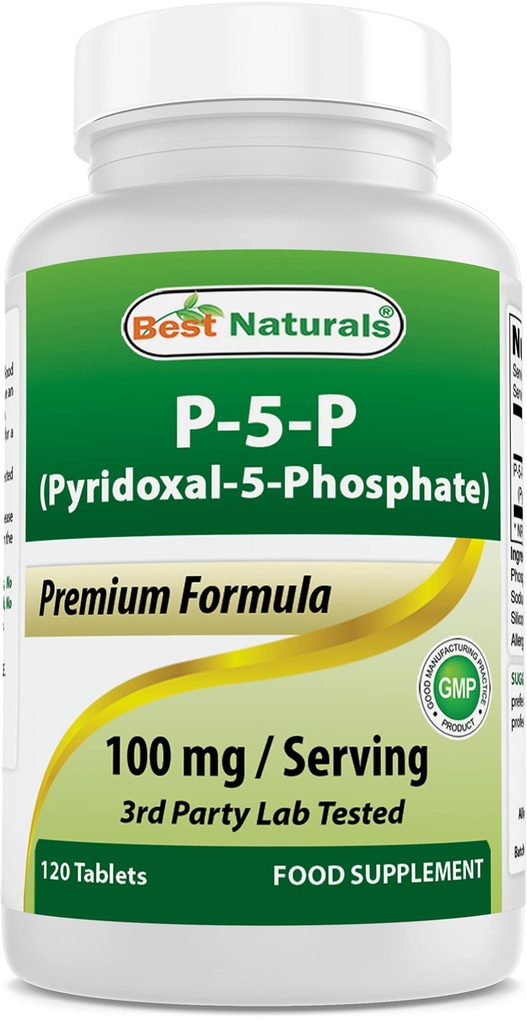최고의 자연 P5P 비타민 B6 (Pyridoxal 5 인산염) 100 mg / Serving - 120 정제 - 비타민 B6의 활성 형태.