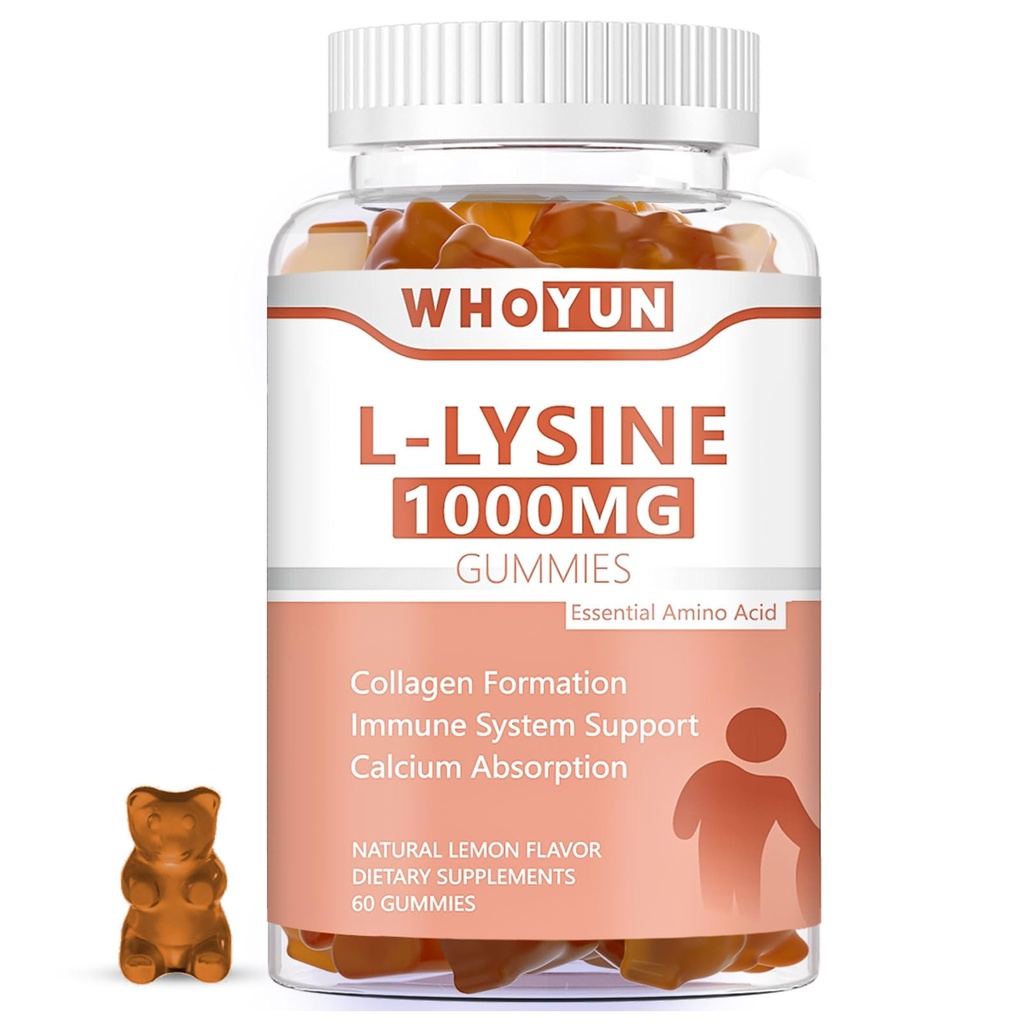 L-Lysine 1000mg Gummies, 성인, 면역 지원, 교원질 형성 지원, 레몬 풍미, 60 조사를 위한 Chewable Lysine 보충교재