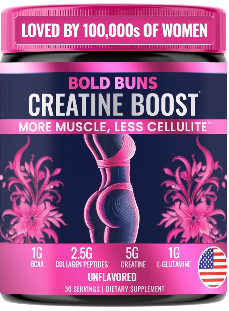 여성을 위한 Bold Buns Creatine – Collagen & BCAA를 가진 Booty Builder 보충교재 – 지원 근육 발달, 포스트 운동 회복, 피부 탄력성, 건강한 머리 & 못 | Unflavored – 30의 서빙