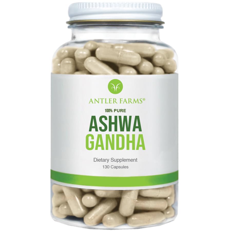 Antler 농장 - 100 % 순수 Ashwagandha 뿌리 및 Ashwagandha 뿌리 추출물, 130 캡슐, 1200mg - 5 % withanolides에 표준화 된, 정신 성능, 에너지 및 면역력을 강화