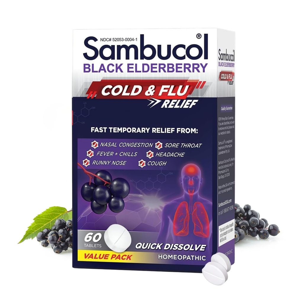 Sambucol 감기와 불 구호 정제 - Homeopathic 찬 약, 성인, 감기를 위한 까만 Elderberry, 아연 찬 Remedy - 60 조사