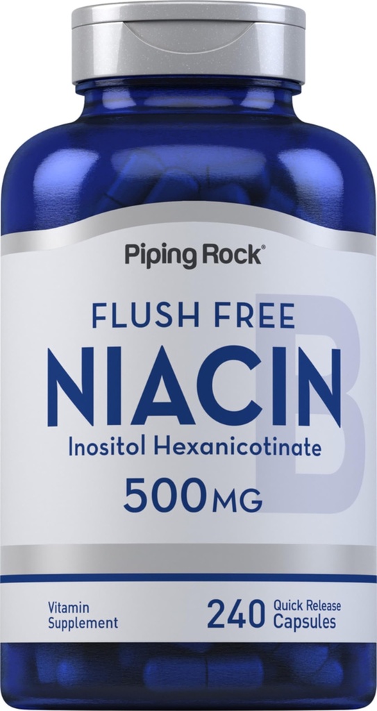 Piping Rock Niacin 500mg | 플러시 무료 | 240 캡슐 | 비타민 B3 보충 | 비 GMO, 글루텐 무료