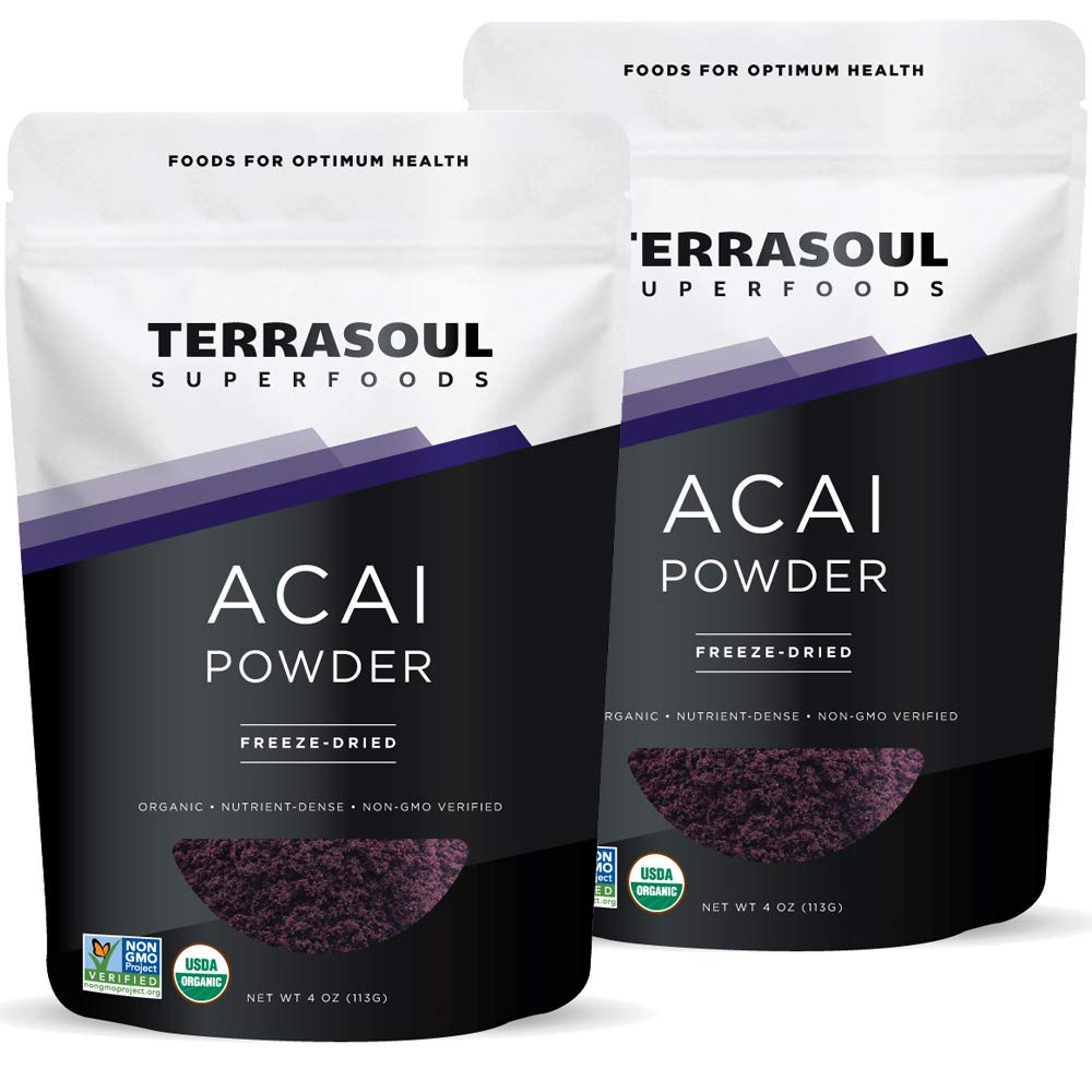 Terrasoul Superfoods 유기 Acai 베리 분말, 4 Oz (팩 2), 신선도, 오메가 지방은 스무디 그릇에 대 한 부스트, 및 산화 방지제 포장 Superfoods 조리법