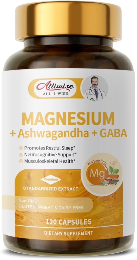 마그네슘 보충 + Ashwagandha & GABA, 마그네슘 글리세라이드, 황소 수면, 근육 회복, Nerves, & 에너지 지원, 높은 흡수 Vegan, 비 GMO - 120ct를 위한 말레이트 복합체