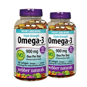 Webber Naturals 트리플 강도 Omega-3 900mg 200 softgels x 2 (2 병)