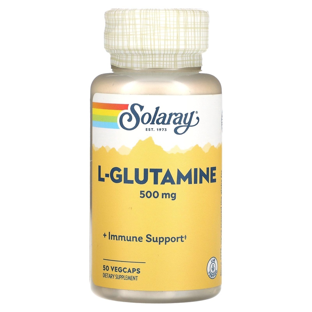 SOLARAY L 글루타민 캡슐 500 mg - 면역 지원 - 무료 아미노산 - 실험실 검증, 60 일 환불 보증, 50 서빙, 50 VegCaps