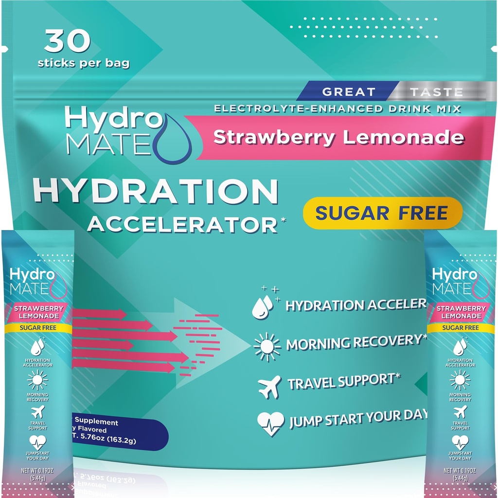 Electrolyte 분말 설탕 자유로운 Hydration 소포 Strawberry Lemonade HydroMATE 30 지팡이