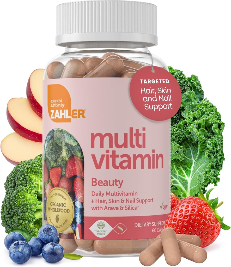 Zahler Multivitamin 아름다움, 매일 Multivitamin +Skin 머리 및 못 지원, 철을 가진 여자와 남자를 위한, 증명된 Kosher, 60의 캡슐