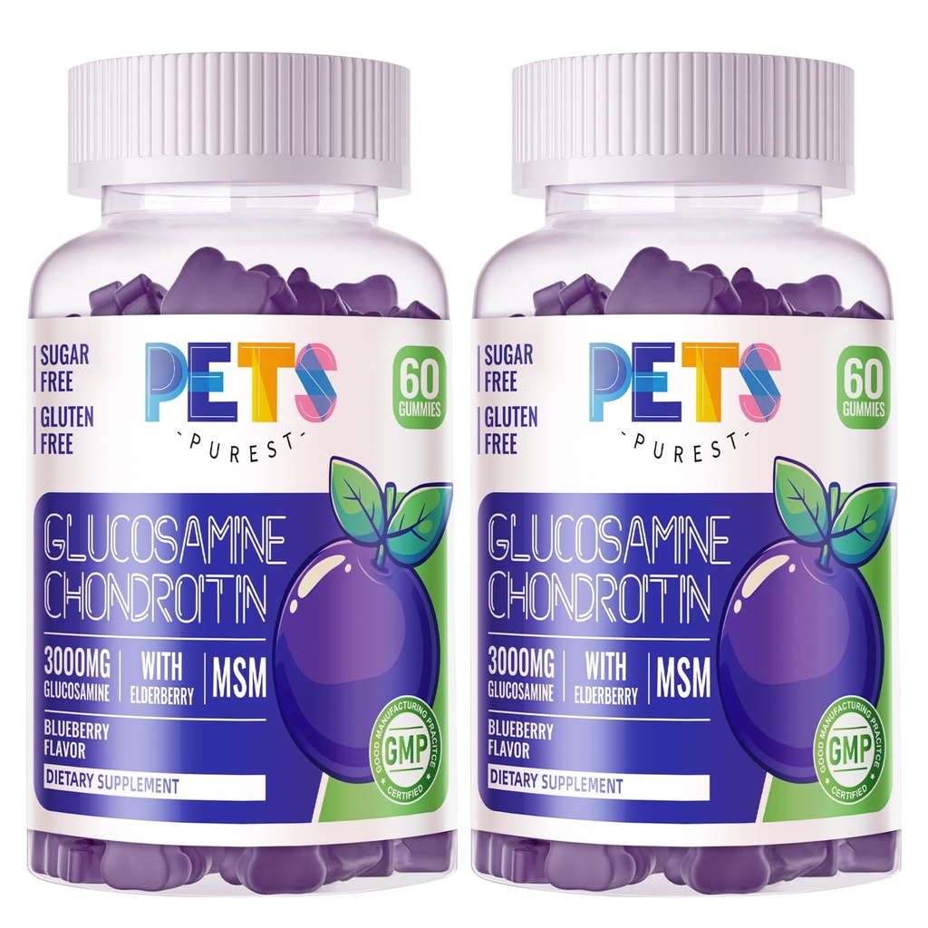 MSM & Elderberry Extra Strength를 가진 가장 순수한 글루코사민 Chondroitin Gummies - 합동 지원, 성인, 남자 & 여자를 위한 산화 방지제 면역성 지원 보충교재. (2 팩) 블루베리