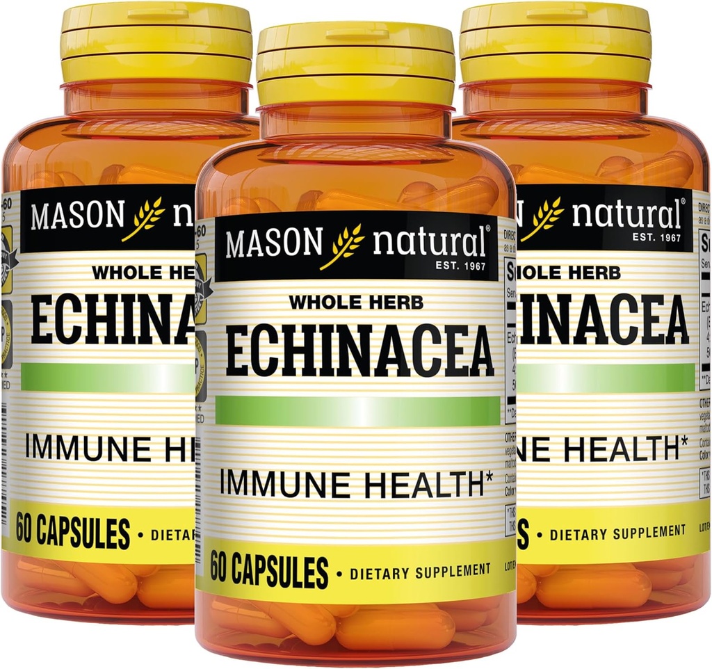 MASON NATURAL Echinacea, 면역 체계 승압기, 지원 전반적인 건강, 초본 보충교재, 60의 캡슐 (포장 3)