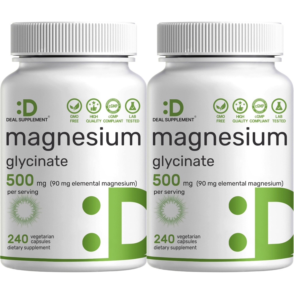 2 팩 마그네슘 글리세린 500mg, 480 Veggie 캡슐 | 100 %가 쉽게 흡수 할 수 있습니다 | 근육, 수면 및 심장 건강을위한 필수 미네랄 보충