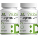 2 팩 마그네슘 글리세린 500mg, 480 Veggie 캡슐 | 100 %가 쉽게 흡수 할 수 있습니다 | 근육, 수면 및 심장 건강을위한 필수 미네랄 보충