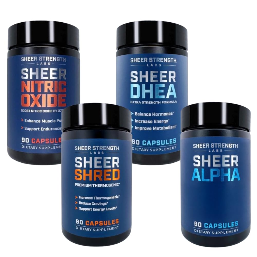 Sheer Ultimate Stack - 남성 DHEA 100mg & Nitric 산화물 보충교재 & Sheer Shred & Sheer 알파를 위한 DHEA 보충교재