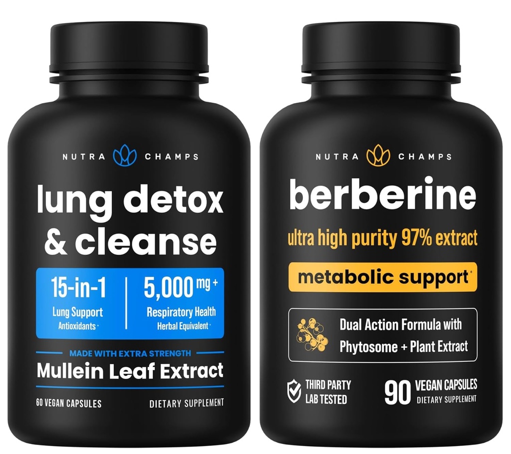 NutraChamps 완전한 호흡 및 대사 지원: Lung Cleanse & Berberine Duo