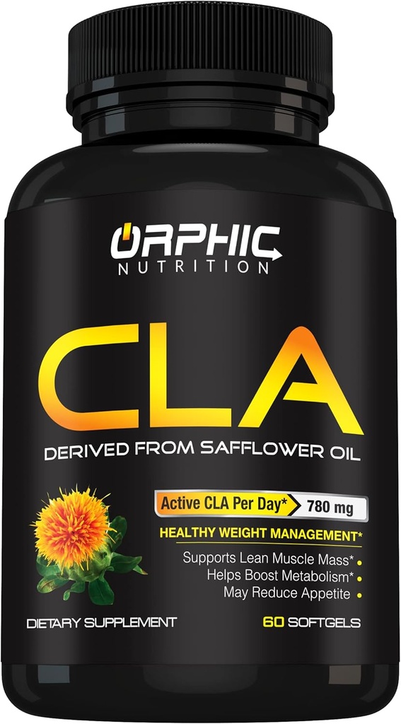 ORPHIC NUTRITION CLA Safflower Oil Supplement - Safflower Oil - 780mg Non-Stimulant Conjugated Linoleic Acid for Men & Women* to Support 체중 감량 불편 및 대사 * - 60 Softgels