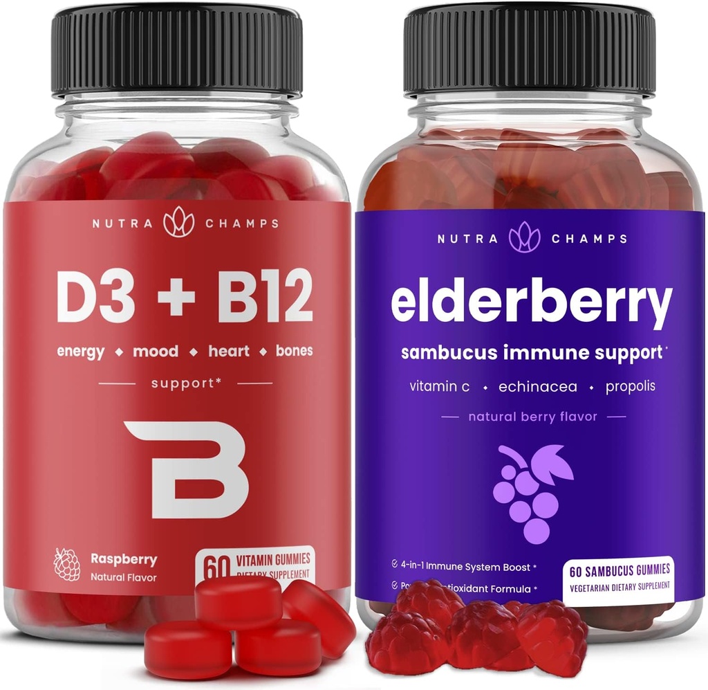 NutraChamps 비타민 B12 Gummies와 Elderberry Gummies 번들