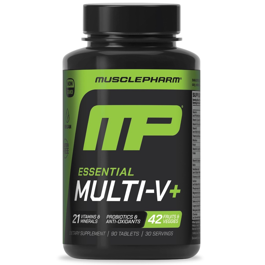 근육 Pharm Essentials 멀티 V +, Athlete의 멀티 비타민, 향상된 에너지, 성능 및 면역 건강, 남성을위한 매일 멀티 비타민, 미네랄 플러스 프로바이오틱스, 90 정제, 30 서빙