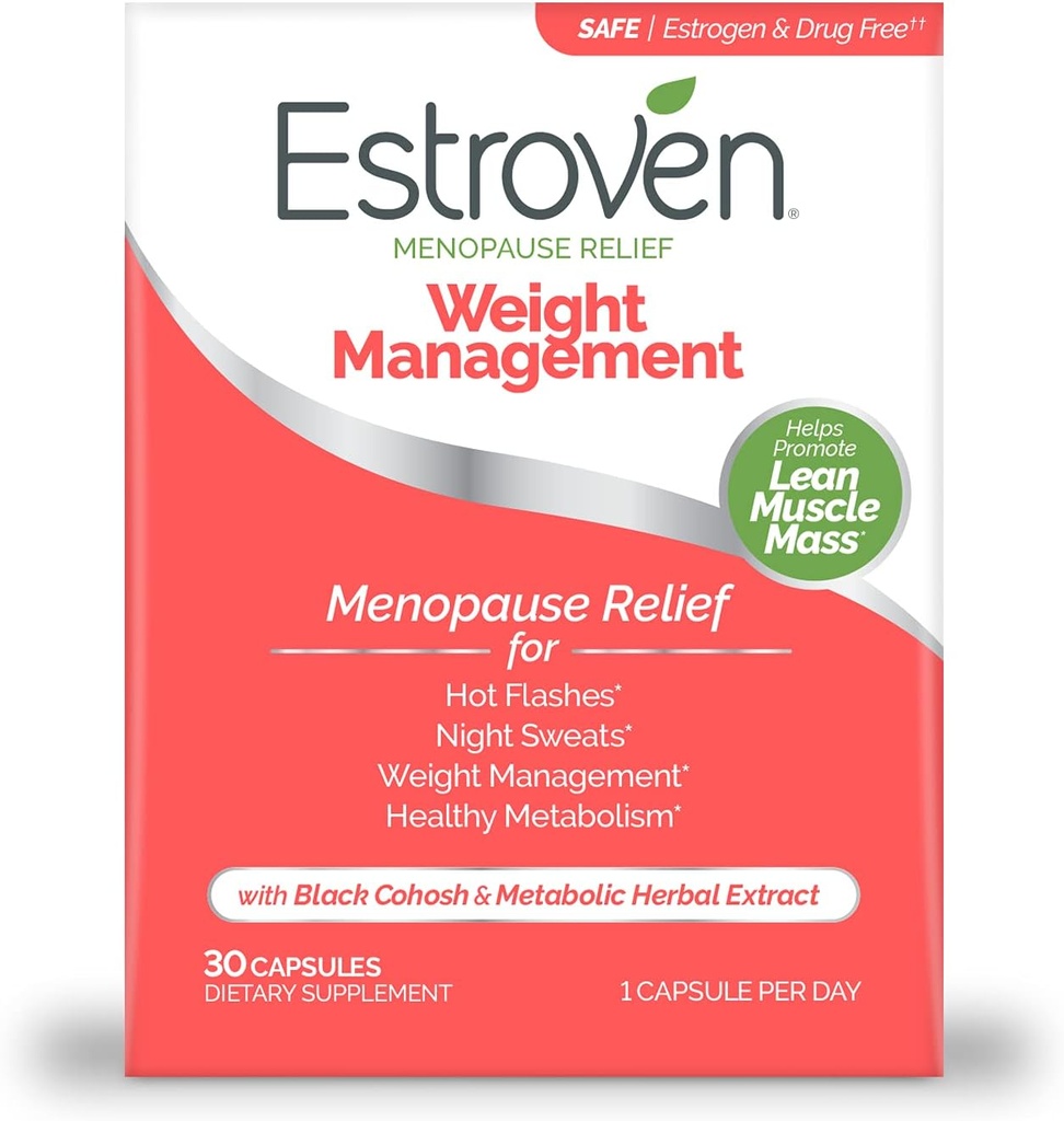 Estroven Menopause 기복 무게 관리 60 & 30 조사 임상으로 입증된 무게 뜨거운 섬광 밤 땀