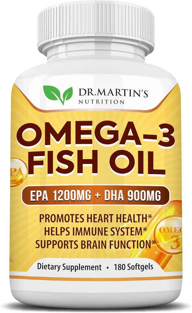 오메가 3 생선 기름 3750mg 트리플 강도 | EPA 1200mg + DHA 900mg 지방산 | 생선 기름 오메가 3 보충 | 건강한 심장, 면역 체계, 눈, 피부 및 두뇌 기능 촉진 | 180 Burpless Softgels