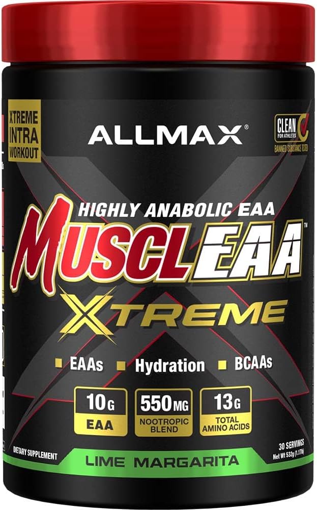 ALLMAX MUSCLEAA Xtreme, Lime Margarita - 532 g Powder - EAAs, BCAAs & Hydration 제공 - 최대 30 서빙 ...