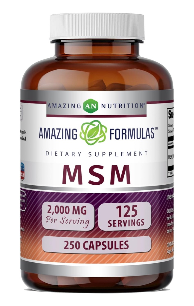 놀라운 수식 MSM (Methylsulfonylmethane) 보충 | 2000 Mg Per 서빙 | 캡슐 | Non-GMO | 글루텐 프리 | 미국 (1 팩, 250 개)