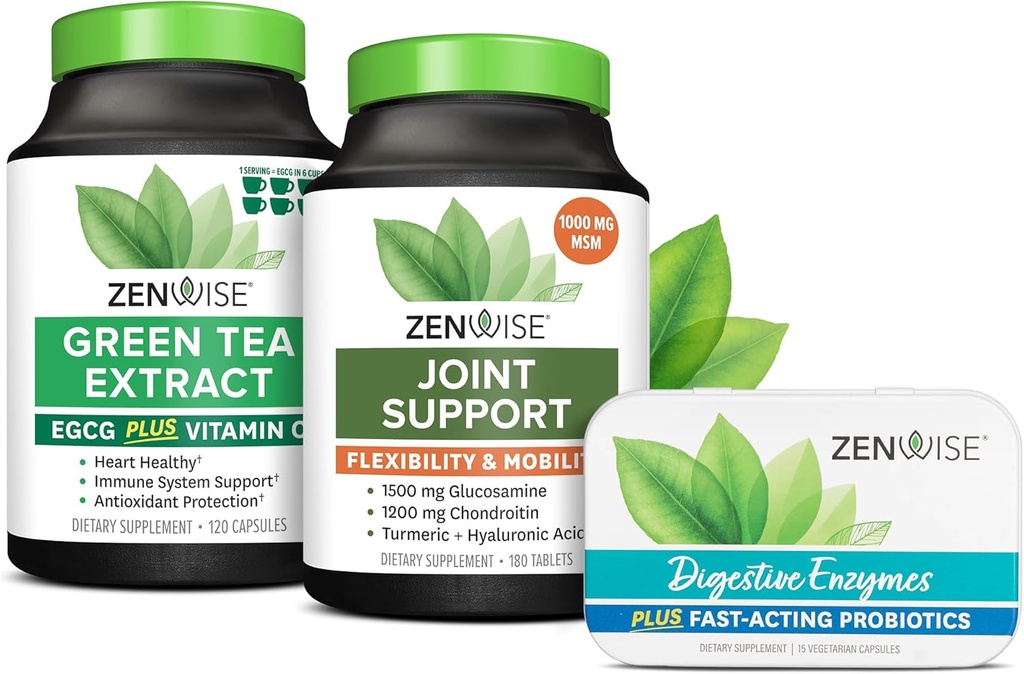 Zenwise 건강 녹차 추출물, 합동 지원, 자유로운 여행 크기 효소