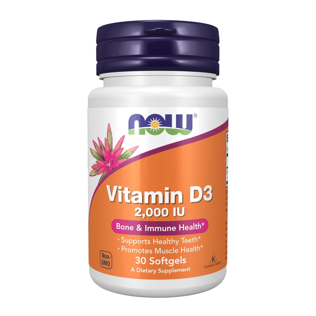 지금 식품 보충제, 비타민 D-3 2,000 IU, 높은 효능, 구조 지원 *, 30 Softgels