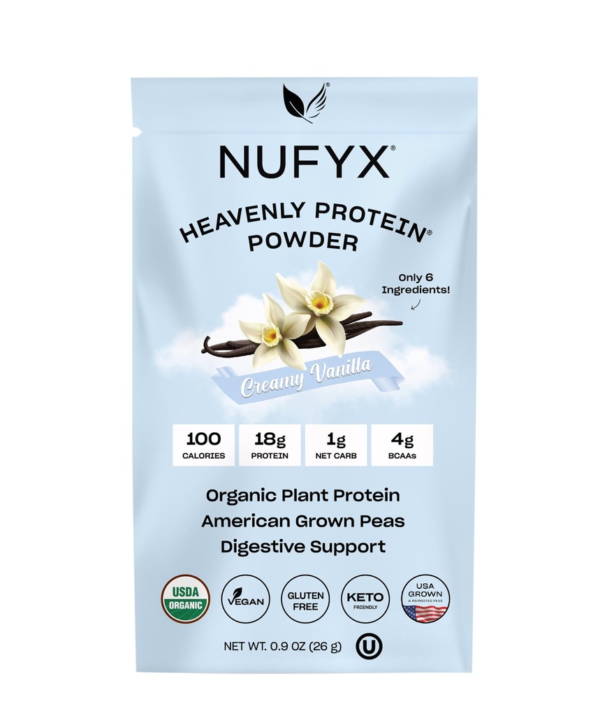 NUFYX® • Heavenly Protein® Powder • 세계 최고의 100 % 유기농 미국 Grown Peas • Vegan • 글루텐 무료 • 낮은 Carb (Creamy Vanilla, Packet)