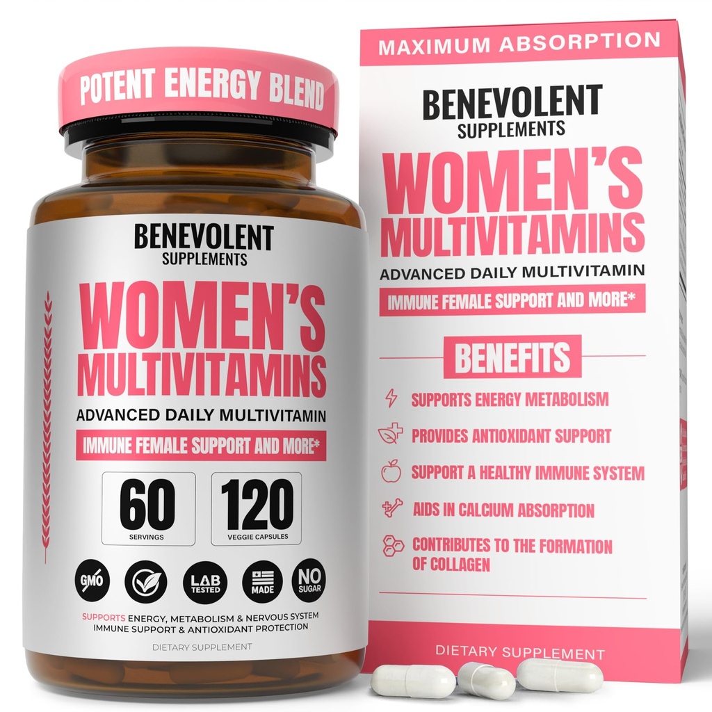 여성용 Multivitamin - 에너지, 면역, 여성 지원을위한 보충 - Biotin, 칼슘, 마그네슘이있는 여성을위한 매일 비타민 - 비 GMO, 채식 여성 멀티 비타민 - 120 캡