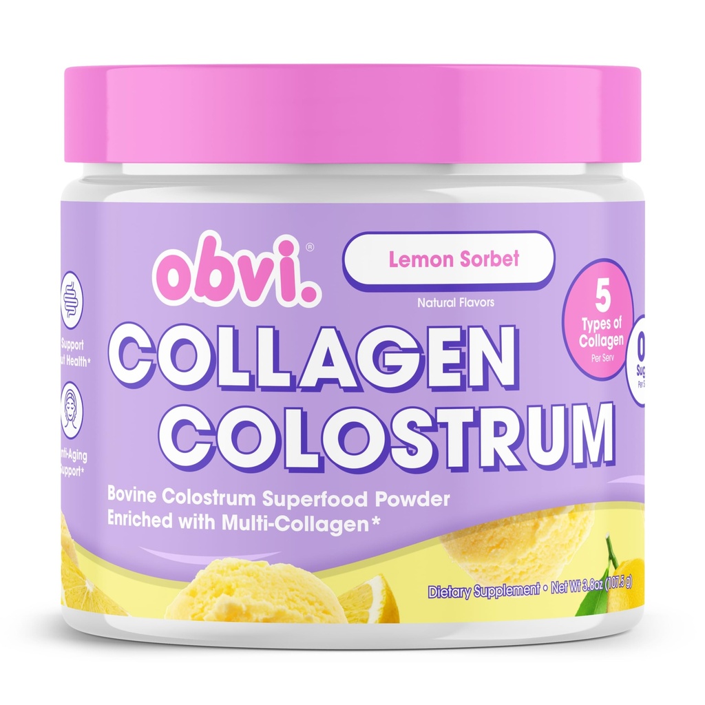 Obvi Collagen Peptide Colostrum Powder | Grass-Fed Bovine Colostrum과의 멀티콜라겐 펩타이드 | Gut Health, Immune, Skin & Hair | Gluten-Free, Keto-Friendly | Lemon Sorbet, 30 서빙
