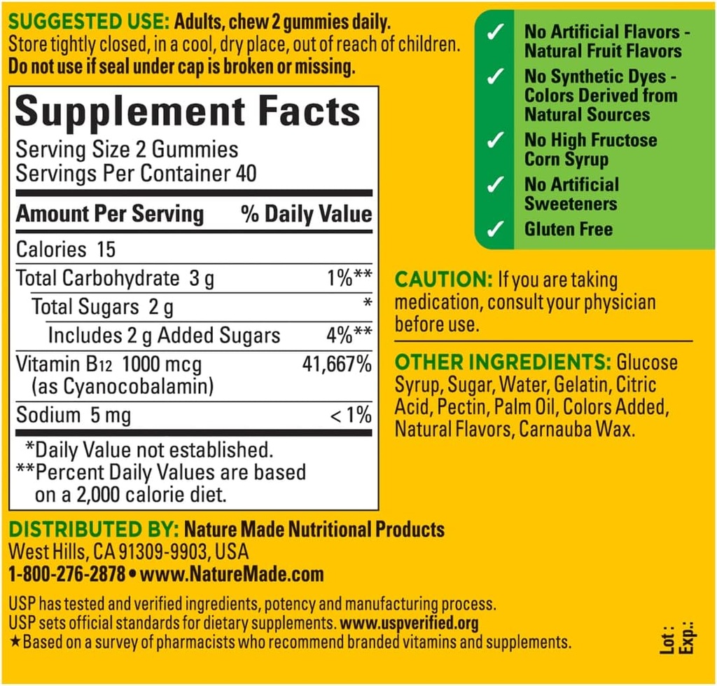 Nature Made B12 Energy Gummies 80 Count, (Pack of 2), 맛은 다를 수 있습니다.